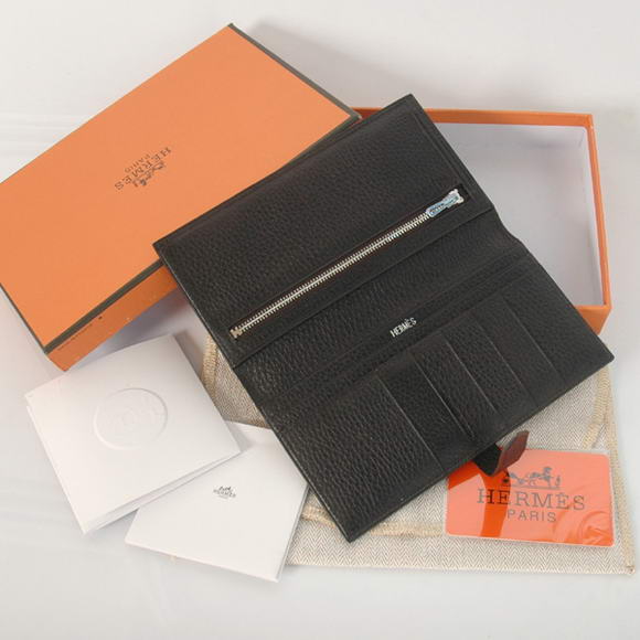 1:1 Quality Hermes Bearn Japonaise Smooth Leather Bi-Fold Wallets H208 Black Replica - Click Image to Close